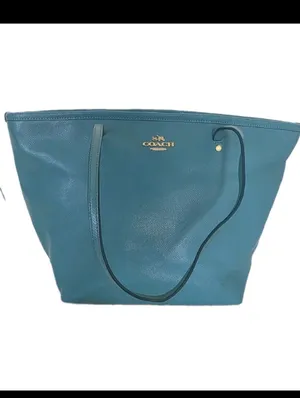 Vintage Coach Street Leather Tote Purse Handbag Shoulder Bag Gold Blue Zip Top thumbnail 3