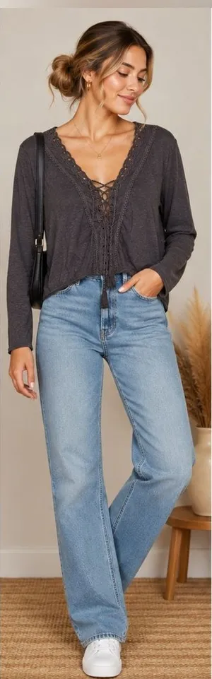 American Eagle Lace Up Top thumbnail 1