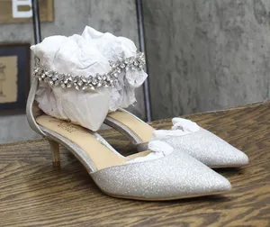 Jewel Badgley Mischka Robles Crystal Embellished Kitten Heels Silver Glitter 7M thumbnail 1