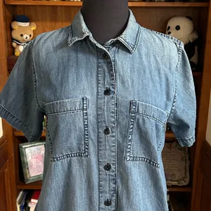 Madewell Chambray Frayed Hem Button Down Shirt Dress thumbnail 2