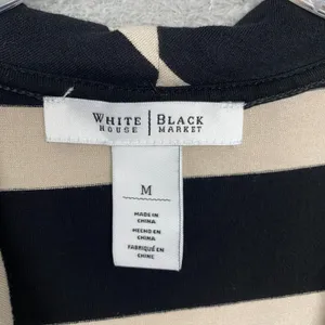 White House Black Market Dress Womens Medium Black Beige Stripe Cowl Belt Knit thumbnail 2