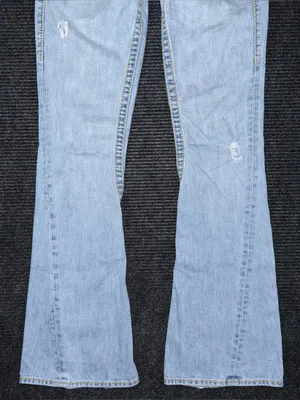 RARE Vintage True Religion Ultra Low Rise Twisted Flare Jeans Distressed 27 x 33 thumbnail 5