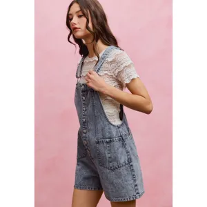 SO ME Denim Washed On Front With Adjustable Strap Romper thumbnail 2