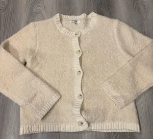 La Lavon Women’s Large Ivory Button Down Wool Blend Cardigan Sweater NWOT thumbnail 1