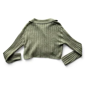 Wild Daisy wild fable green cropped knit cardigan with collar thumbnail 3