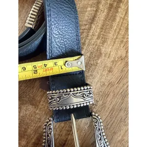 Vince‎ Camuto Western Belt Women Small Black Silver Engraved Buckle Boho Cowgirl thumbnail 3