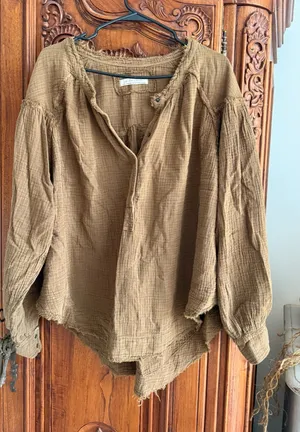 We the free brown linen blouse thumbnail 1