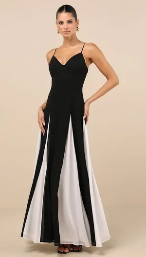 Lulus Elisha Black and White Sleeveless Maxi Dress Formal Evening XL NWT thumbnail 1