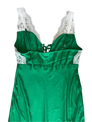 Free People FP Women’s Countryside White Green Satin Maxi Slip Dress Size Large thumbnail 7