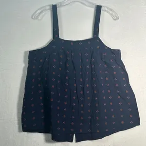 Caslon Navy Blue Textured‎ Floral Print Button Front Tank Top Size M thumbnail 2