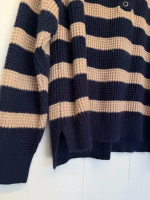 CARLY JEAN Los Angeles Blue Tan Stripe Collar Button Sweater Medium/Large thumbnail 3