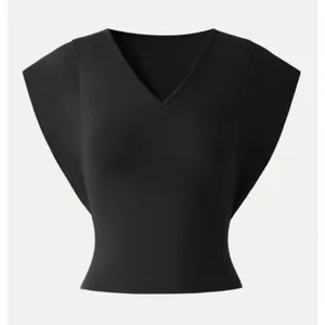 OGL Elevated V-Neck Side Ruched Cap Sleeve Bra Tee Black Size XS New thumbnail 1
