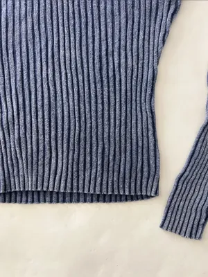 Vintage FRIENDS Blue Acid Wash Ribbed Mock Neck Stretchy Longsleeve Top M thumbnail 4