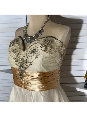 MayQueen Couture mesh mini dress gold beaded strapless fairy princess homecoming thumbnail 9