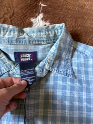 Vintage checkered 100% cotton blue jean Faded Glory button down size XL thumbnail 3