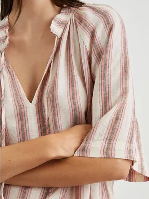 Rails Red Pink Linen Stripe Short Sleeve Blouse Top Size XS thumbnail 2