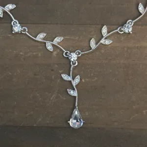 Vintage Silver Tone CZ Vine Y Necklace thumbnail 3