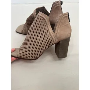 Vince Camuto Katnina Heels Size 9M Brown PeepToe Bootie Chunky Mesh Zipper Chic thumbnail 5
