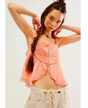 Free People Sweet Sarah Tank Top At In Pink Star Moth $78 Medium Nwot spring thumbnail 1