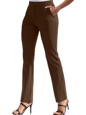 VOOVEEYA Women's Yoga Straight Leg Pants with Pockets High Waisted Brown. Size L thumbnail 1