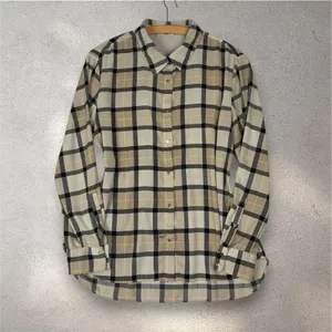 Calvin Klein Plaid Button-Up Blouse Women's M Beige Sheer Casual Fall Minimalist thumbnail 2