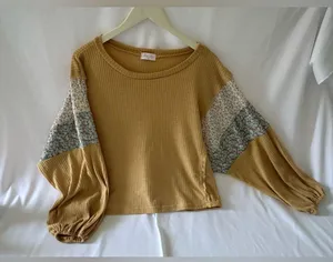 Pink lily women’s large patchwork balloon sleeve crewneck top thumbnail 1