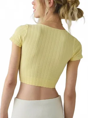 UO Out From Under Thalia Seamless Knit Lace Trim Crop Tee Urban Outfitters S/M thumbnail 2