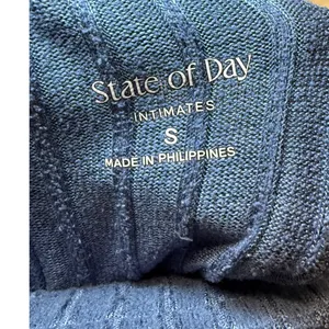 State of Day Intimates Blue Ribbed Henley Pajama Set Long Sleeve Wide Leg Small thumbnail 9