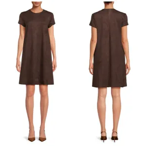 J McLaughlin Dress XS Brown Faux‎ Suede Swing Short Sleeve Pockets Minimalist thumbnail 2