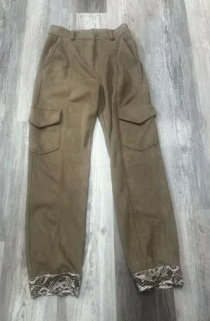 Women’s Hunter And Brown Faux Suede Brown Cargo Pants With Snakeskin Cuff Size S thumbnail 1