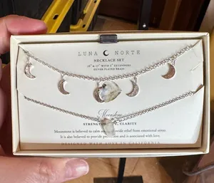 NIB Luna Norte Moonstone Crescent Moon Layered Necklace Set Silver thumbnail 1