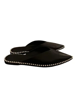 Karl Lagerfeld Paris Vyra Black Leather Pointed Toe Mules with Pearls Size 9 thumbnail 2