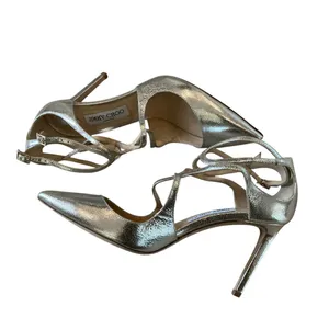 Jimmy Choo silver metallic leather pumps size 41 strappy heels pointy toe thumbnail 5