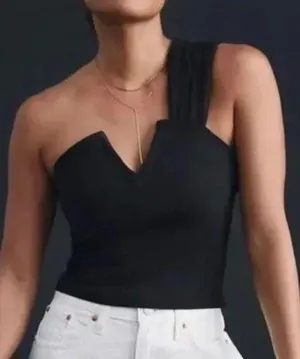 Anthropologie Maeve Structured Asymmetrical Top Size M One Shoulder Black thumbnail 1