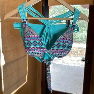 Arizona Jeans Turquoise Strappy Push Up Bikini Set Aztec Print Size Large thumbnail 3