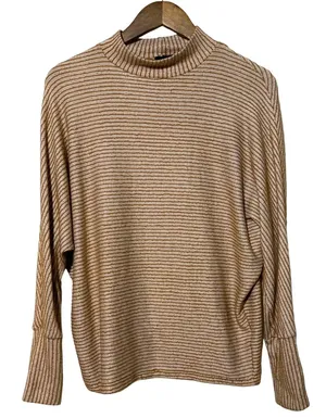 Out From Under Women Rib Sleeve Mock Pullover Stripes Yellow Gold Medium thumbnail 1