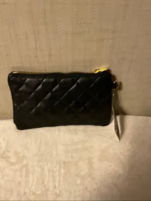 Black Quilted Wristlet Clutch with Gold Medallion thumbnail 3