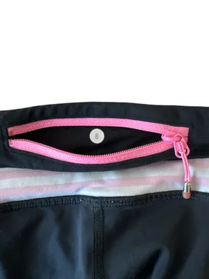 Lululemon Classic Black Leggings Sporty White & Pink Waistband Athleisure Yoga thumbnail 6