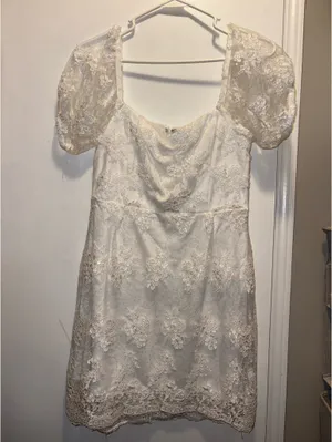 Lulus White Dress/Avid Admiration White Embroidered Sequin Puff Sleeve Mini Dress thumbnail 2