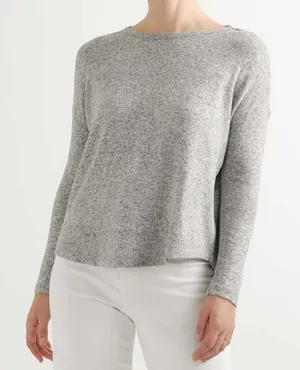 Quince Brushed Long Sleeve Lounge Tee in Heather Gray‎ thumbnail 1