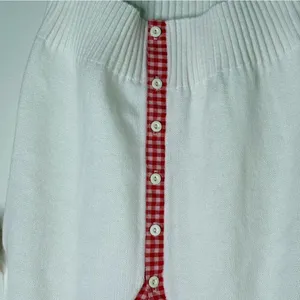 Vintage 60s 70s Arnold Palmer White Cardigan Sweater w/ Red Gingham Trim preppy thumbnail 3