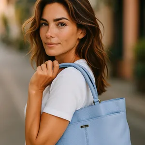 Cole Haan Village II Marcy Market Tote Bag Purse Pebbled Leather‎ Light Blue thumbnail 2