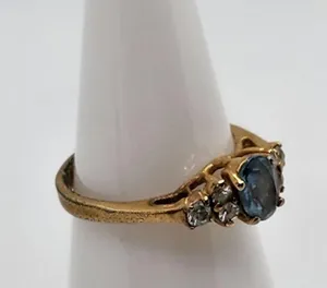 Gold Tone Blue Spinel & Clear Rhinestone Ring (4) thumbnail 2