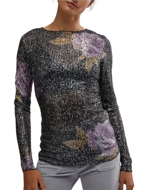 Intimately Free People Gold Rush Floral Sequin Long Sleeve Top thumbnail 1