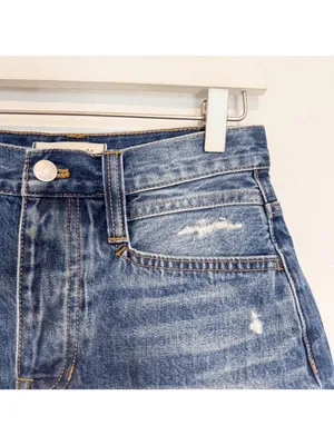 Madewell Skirt Size 26 Blue Button Fly‎ Distressed Raw Hem A Line Mini Y2K Retro thumbnail 4