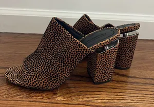 Alexander Wang Womens Tan and Black Leopard Print Block Heel Mules thumbnail 1