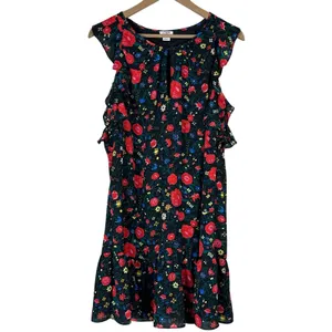 J. Crew Mini Dress Womens S Black Floral Ruffle Sleeveless Cottagecore Whimsy thumbnail 2