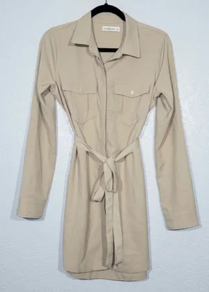 Abercrombie Tan Utility Button-Up Long Sleeve Dress thumbnail 4