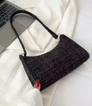 NWOT Classic Black Tweed / shiny thread Shoulder Bag - Elegant Everyday Purse thumbnail 1