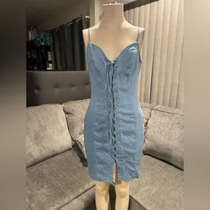 🌸AMTIOUS piper denim midi dress ✨ Blue thumbnail 4